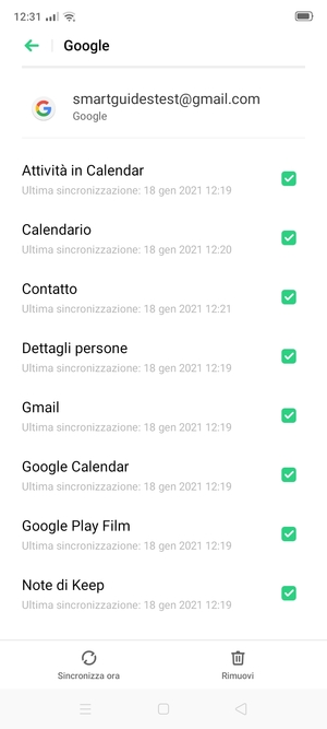 Seleziona Sincronizza ora