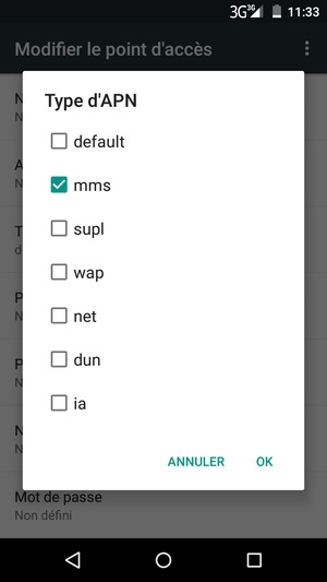 Cochez la case mms et sélectionnez OK