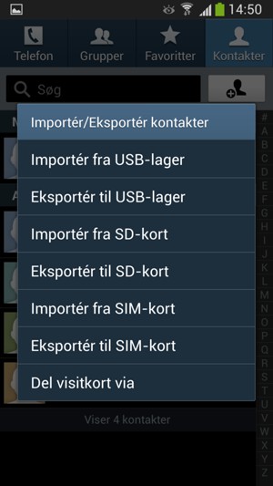 Vælg Importér fra SIM-kort
