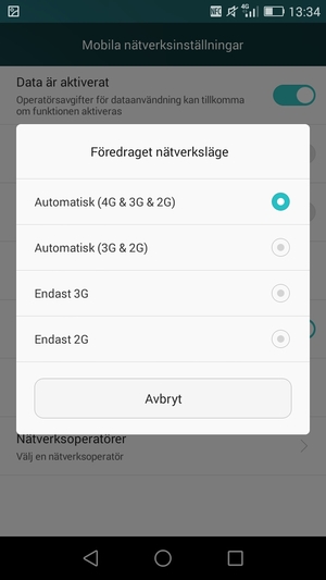 Välj Endast 2G för att aktivera 2G