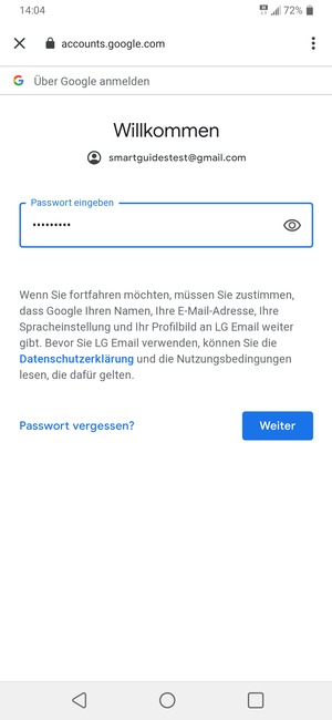Geben Sie Ihre Passwort ein und wählen Sie Weiter