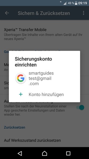 Wählen Sie Ihr Konto für Backup
