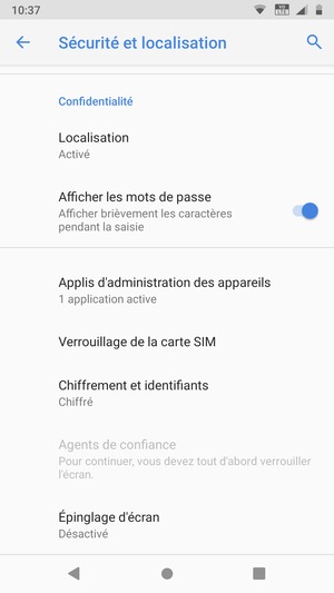 Sélectionnez Verrouillage de la carte SIM