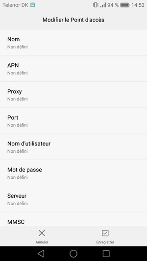 Saisissez les informations Internet