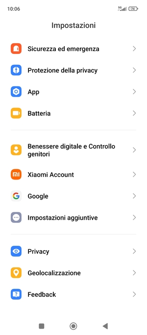 Scorri e seleziona Impostazioni aggiuntive
