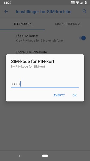 Skriv inn Ny PIN-kode for SIM-kort og velg OK