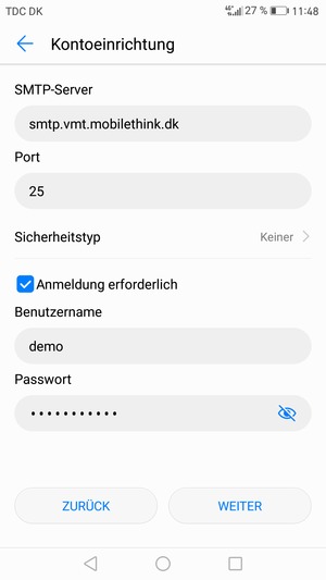 Geben Sie die Server-Adresse für ausgehende Post ein