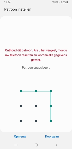 Teken een ontgrendelingspatroon en selecteer Doorgaan