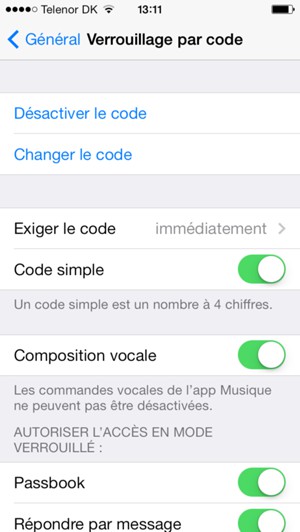 Sélectionnez Changer le code