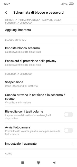 Seleziona Imposta blocco schermo