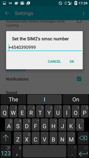 Enter the SIM's smsc number and select OK