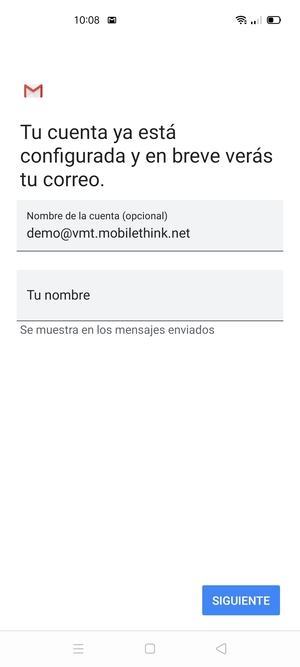 Déle a su cuenta un nombre y escriba su nombre. Seleccione SIGUIENTE