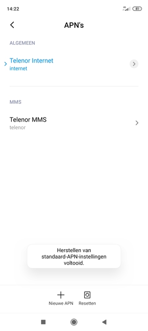 Uw telefoon wordt teruggezet naar standaard internet- en mms-instellingen