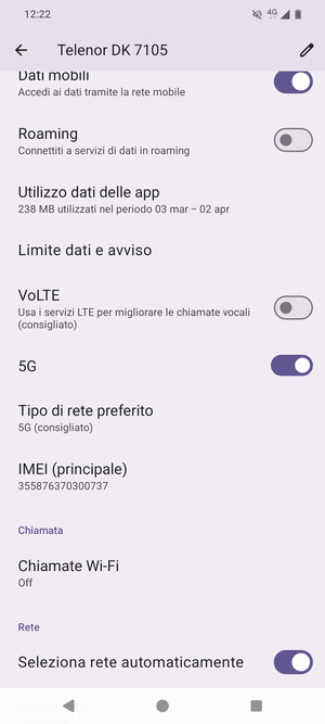Scorri e seleziona Tipo di rete preferito
