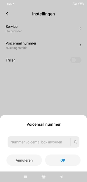 Voer het Voicemail nummer in en selecteer OK