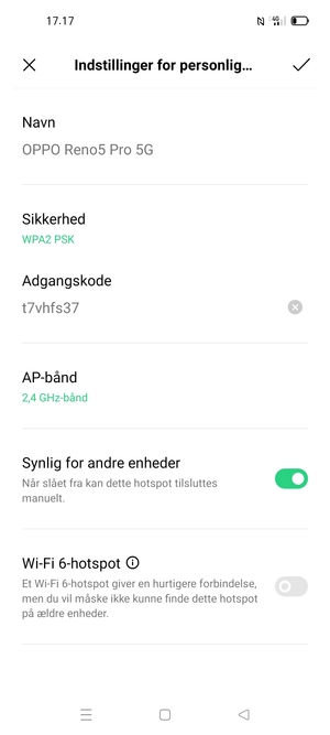 Indtast en Wi-Fi-hotspot adgangskode på minimum 8 tegn og vælg OK