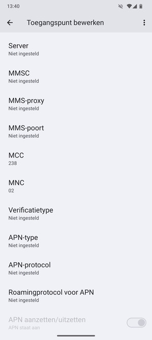 Scroll naar beneden en voer mms-gegevens in
