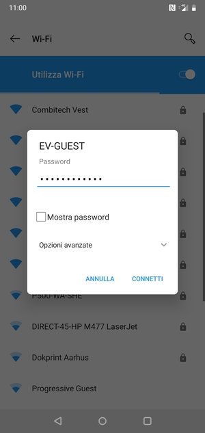 Inserisci la password del Wi-Fi e seleziona CONNETTI