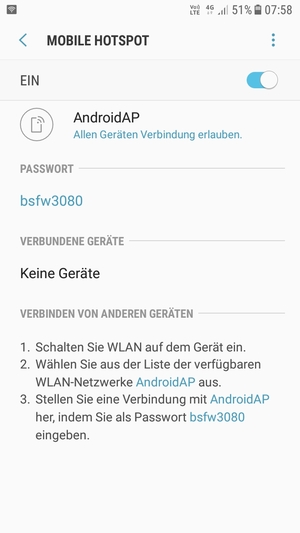 Ihr Handy ist jetzt für die Verwendung als Modem eingerichtet