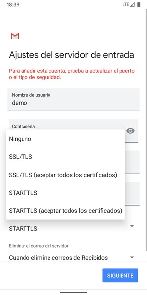 Seleccione Ninguno y SIGUIENTE