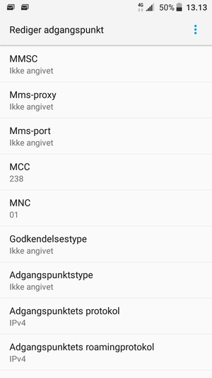 Scroll ned og indtast MMS-oplysninger