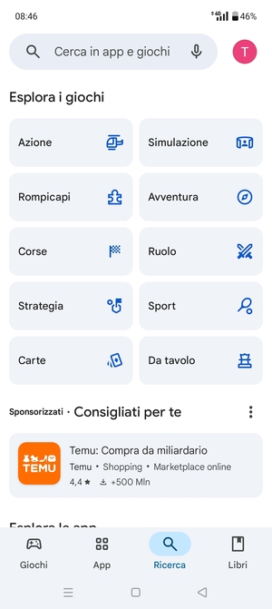 Seleziona la barra di ricerca