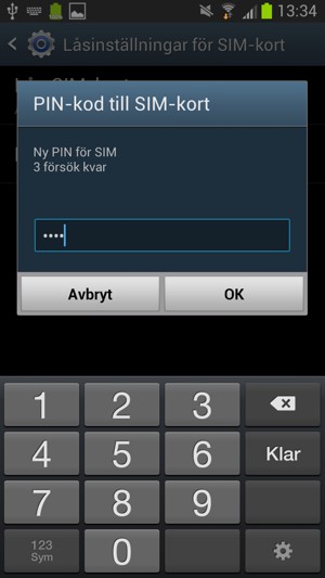 Ange din nya SIM PIN och välj OK