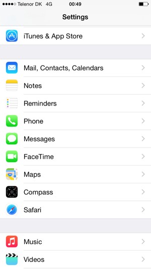 Scroll to and select Mail, Contacts, Calendars