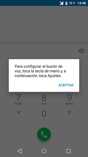 Si el correo de voz no está configurado, seleccione ACEPTAR