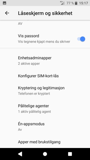 For å bytte PIN-koden til SIM-kortet, gå tilbake til Låseskjerm og sikkerhet-menyen og bla til og velg Konfigurer SIM-kort-lås