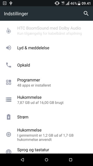 Scroll til og vælg Strøm