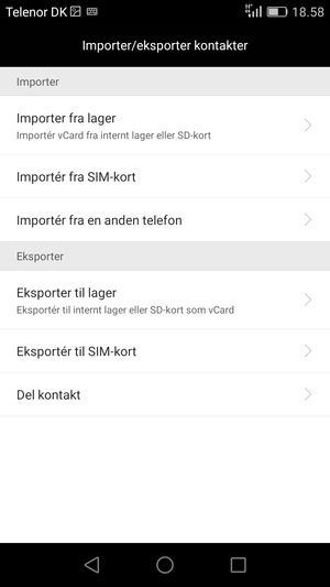 Vælg Importér fra SIM-kort