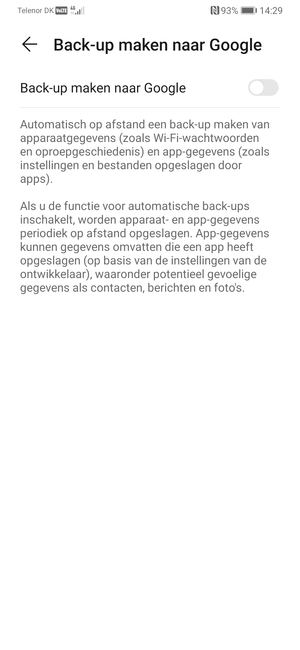 Schakel Back-up maken naar Google in