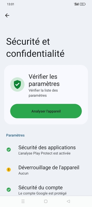 Pour activer votre écran de verrouillage, allez dans le menu Sécurité et confidentialité et sélectionnez Déverrouillage de l'appareil