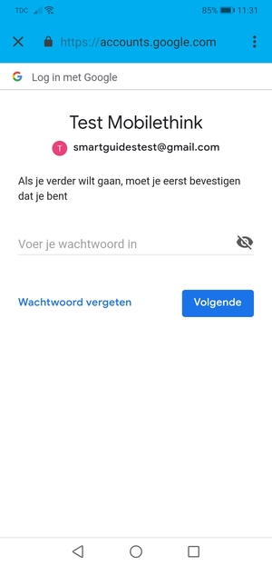 Voer uw Gmail wachtwoord in en selecteer Volgende
