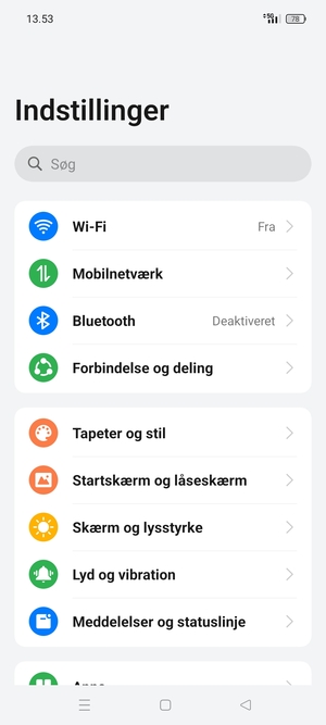 Vælg Forbindelse og deling