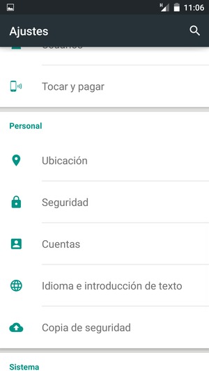 Desplácese y seleccione Copia de seguridad