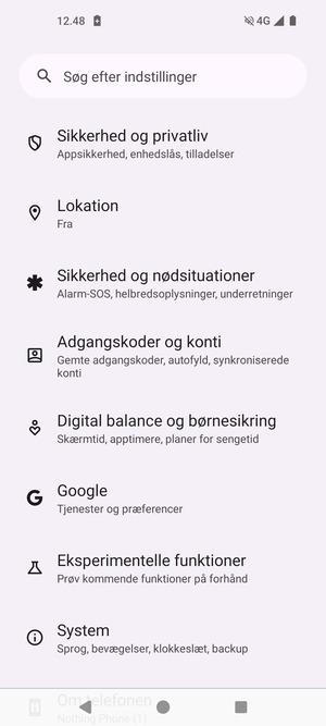 Scroll til og vælg Sikkerhed og privatliv