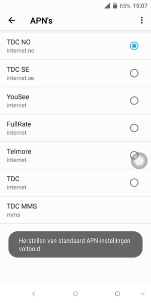 Uw telefoon wordt teruggezet naar standaard internet- en mms-instellingen