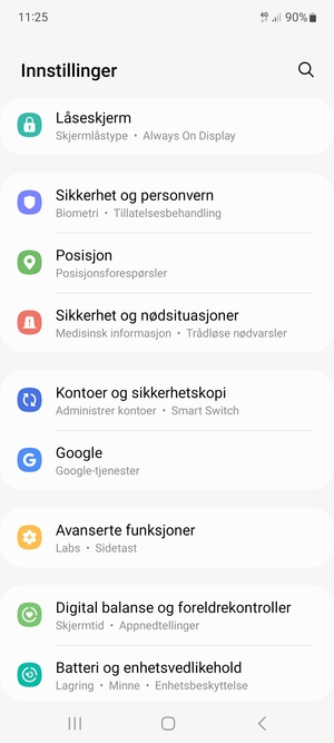 Bla til og velg Kontoer og sikkerhetskopi
