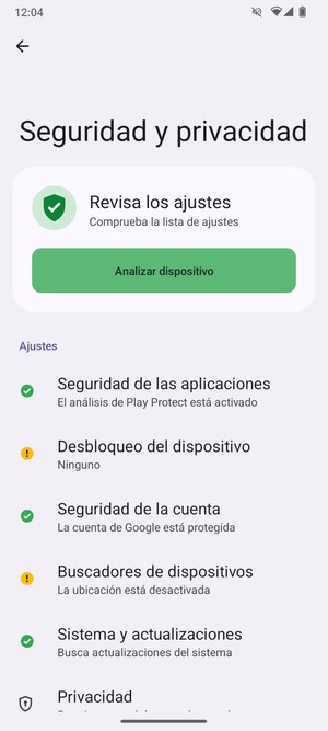 Seleccione Desbloqueo del dispositivo