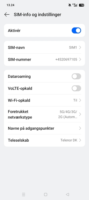 For at skifte netværk, hvis der opstår netværksproblemer, vælg Teleselskab