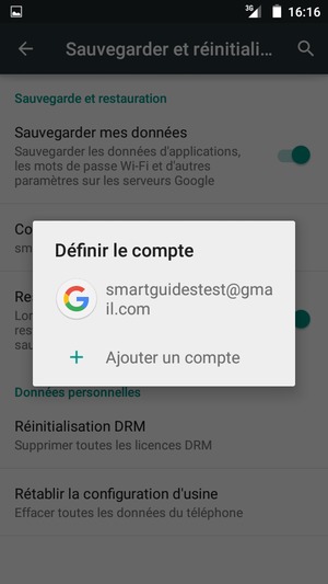Sélectionnez votre compte de sauvegarde