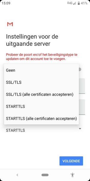 Selecteer Geen en VOLGENDE