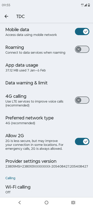 Scroll to and select Preferred network type