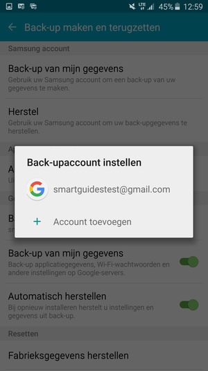 Selecteer uw back-up-account