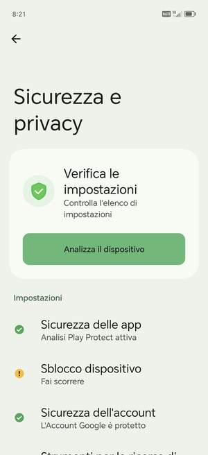 Per attivare il blocco dello schermo, vai al menu Sicurezza e privacy e seleziona Sblocco dispositivo
