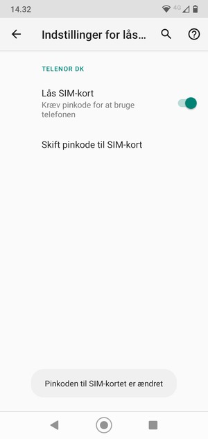Din pinkode til SIM-kort er nu ændret