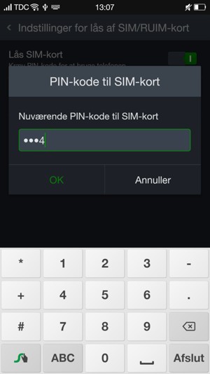 Indtast din Nuværende PIN-kode til SIM-kort og vælg OK