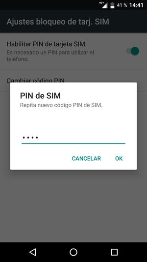 Confirme su nuevo código PIN de SIM y seleccione OK